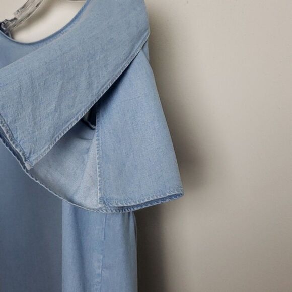 Chambray Massimo Dutti Tie-Back Bow Short Sleeve Blouse Top (NWT) - Picture 4 of 7